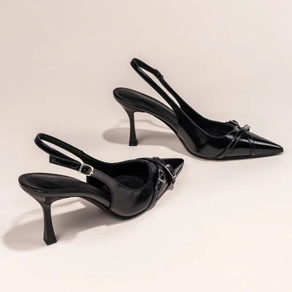 Elegant Buckle Stiletto Black Shoes