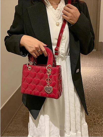 Red Love Leather Bright Surface Crossbody Bag