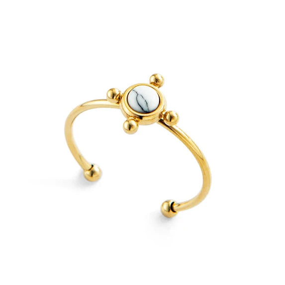 Creative Gold Plated Stainless Steel Simple Geometric Round Natural Stone Ring