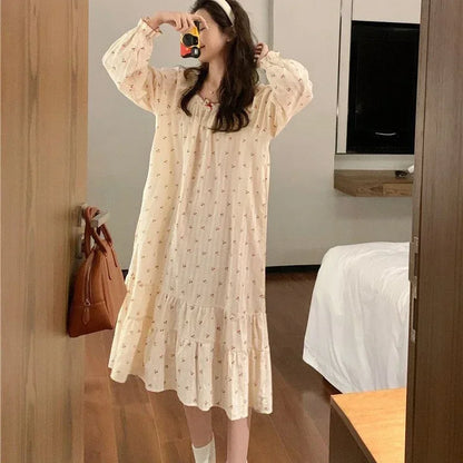 Heart Print Nightgown Sleepwear Night Dress