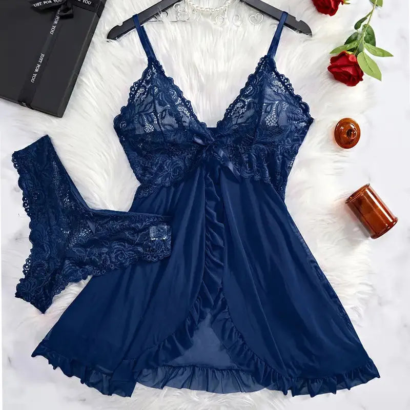 Sexy V-neck Bra Open Sleep Skirt Lingerie