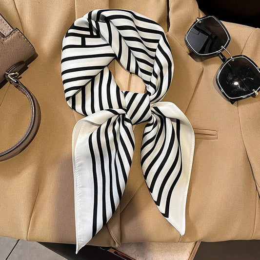 Luxury Silk Square Plaid Satin Scarf