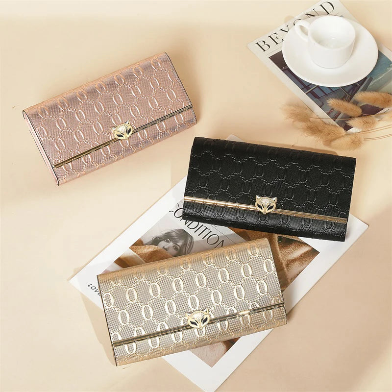 Split Leather Long Wallet Clutch Bag