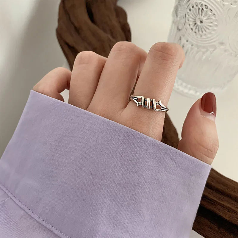 925 Sterling Silver Retro Geometric Asymmetric Rings