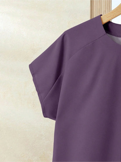 Plus Size Ink Purple Printed Short-Sleeved T-Shirt Set