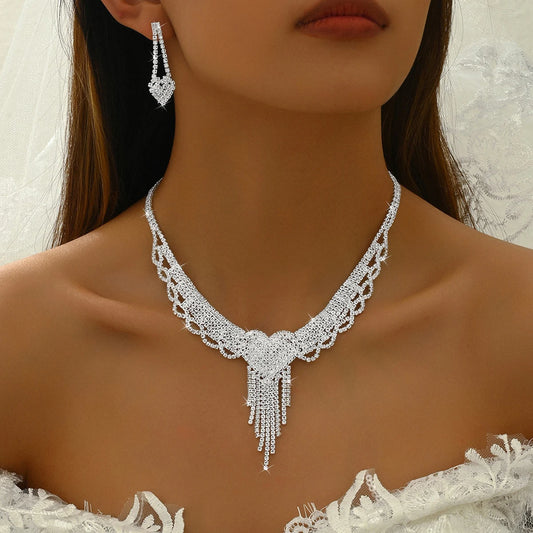 Peach Heart Tassel Necklace Set