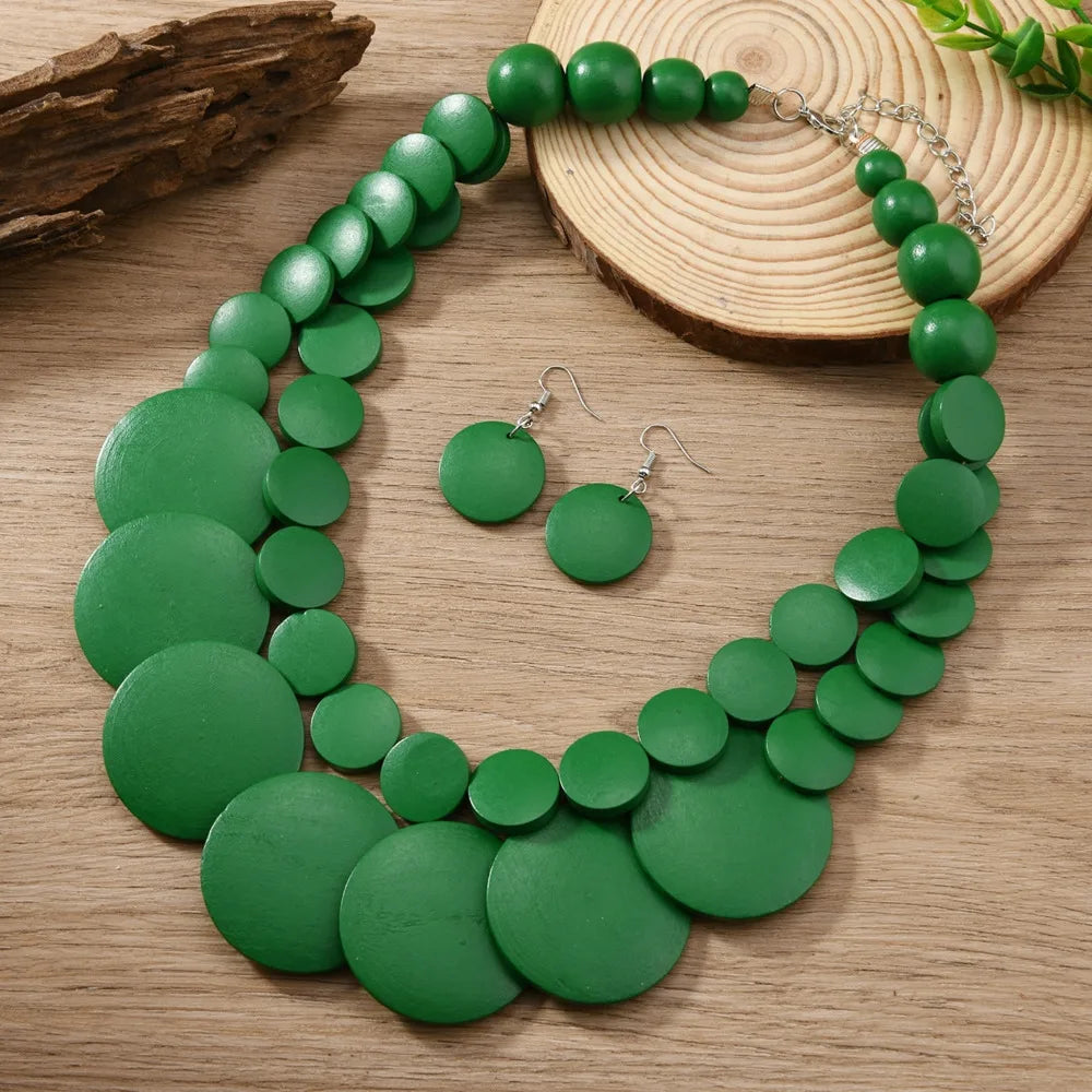 African Bohemian Geometric Wooden Handmade Necklace