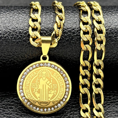 Colorful Crystal Saint Benedict Medal Necklace