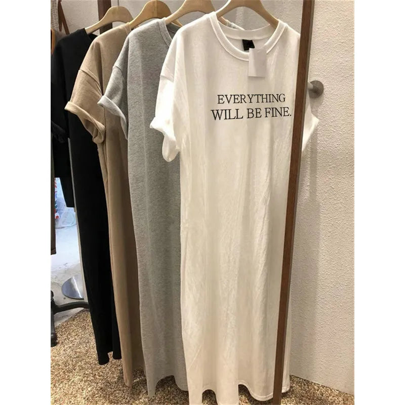 Thin Plus Size Loose Short Sleeved Letter Printed Dress