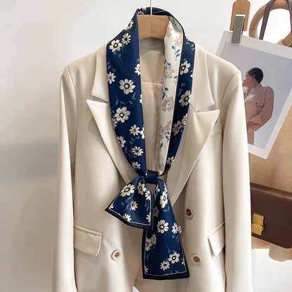 50 Color Silk Feel Scarf Luxury Long Narrow Small Silk Scarves Shawl