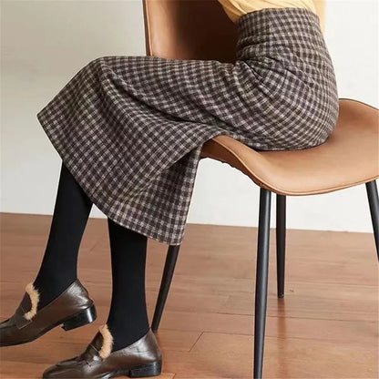 Y2k Slim Classic Plaid Midi Skirts Autumn Vintage Elegant Skirts