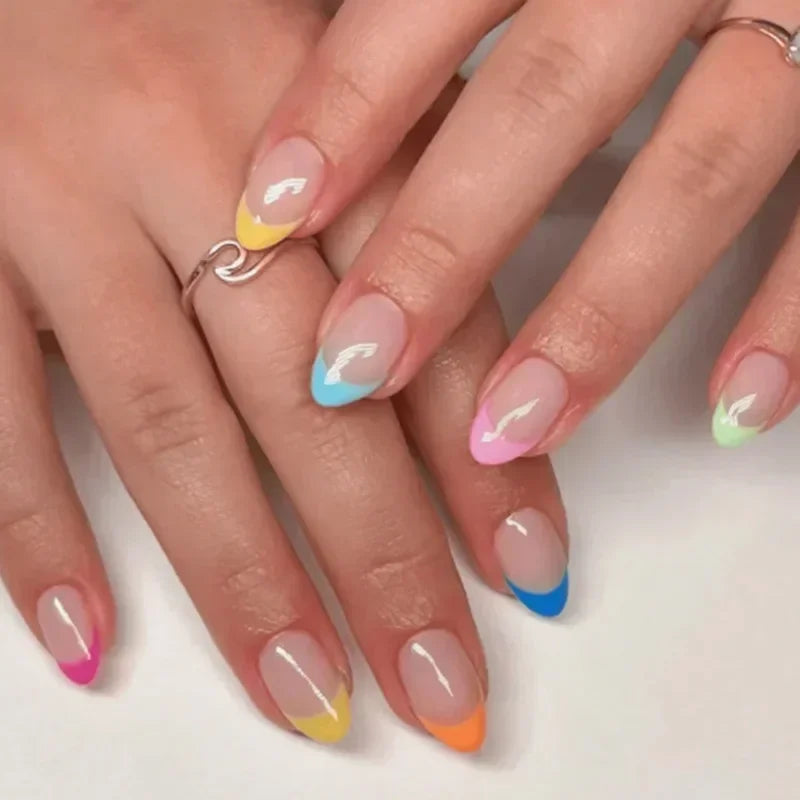 24pcs/Box Long Coffin False Nails Art Rose with Glue Wearable Jelly Nails