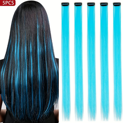 5pcs/Set Long Straight Synthetic Clip-In Hair Extensions