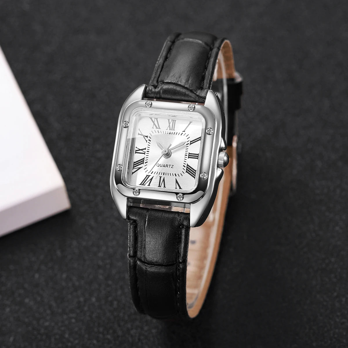 Square Leather Strap Roma Dial Quartz Watch
