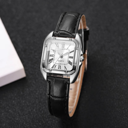 Square Leather Strap Roma Dial Quartz Watch