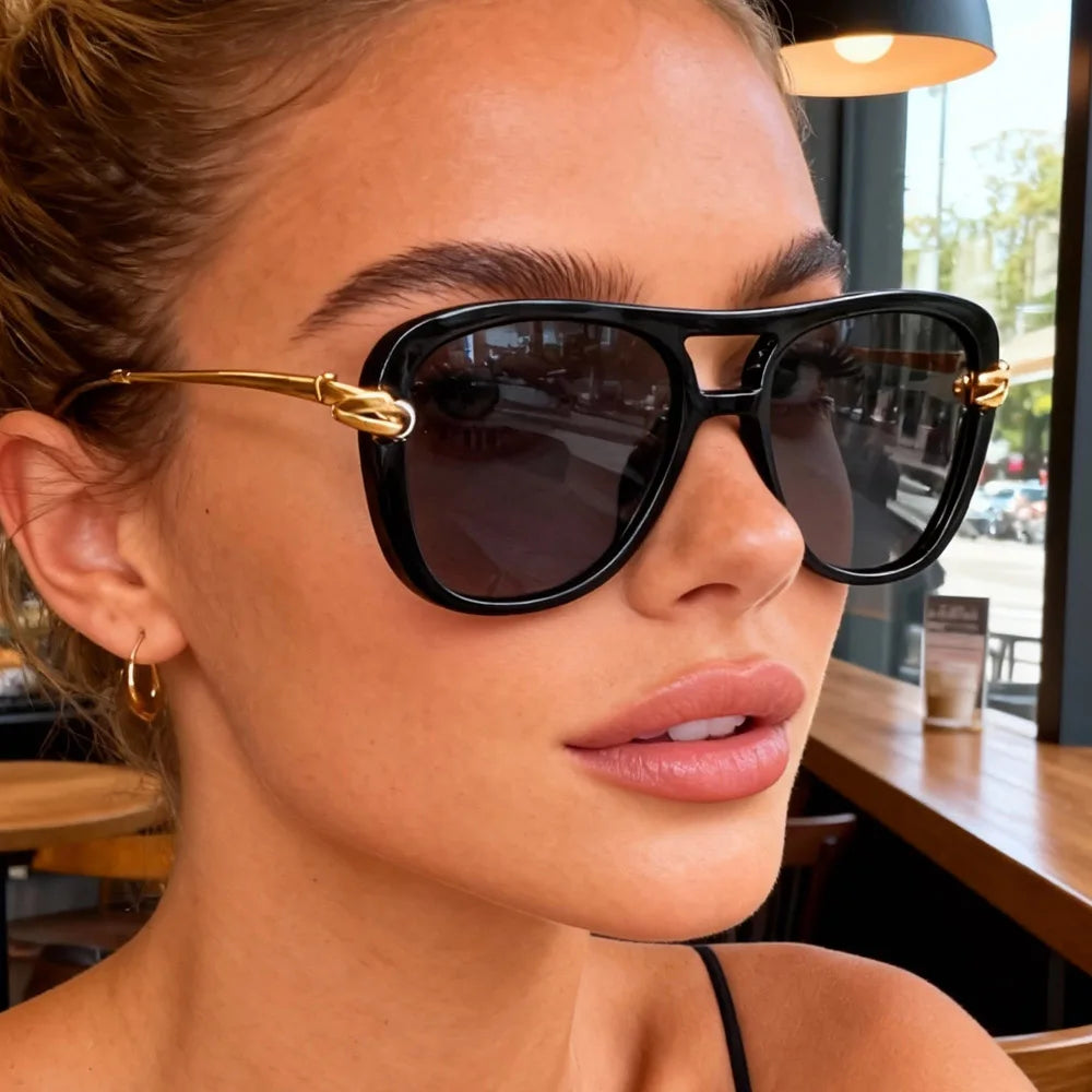 Vintage Knot Leg Oversize Square Cat Eye Sunglasses