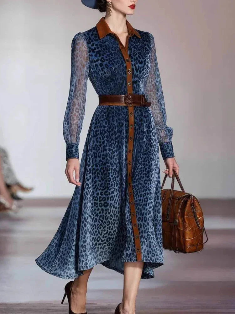 Elegant Leopard Chic Long Sleeve Dress