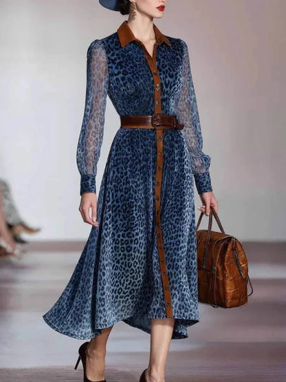 Elegant Leopard Chic Long Sleeve Dress