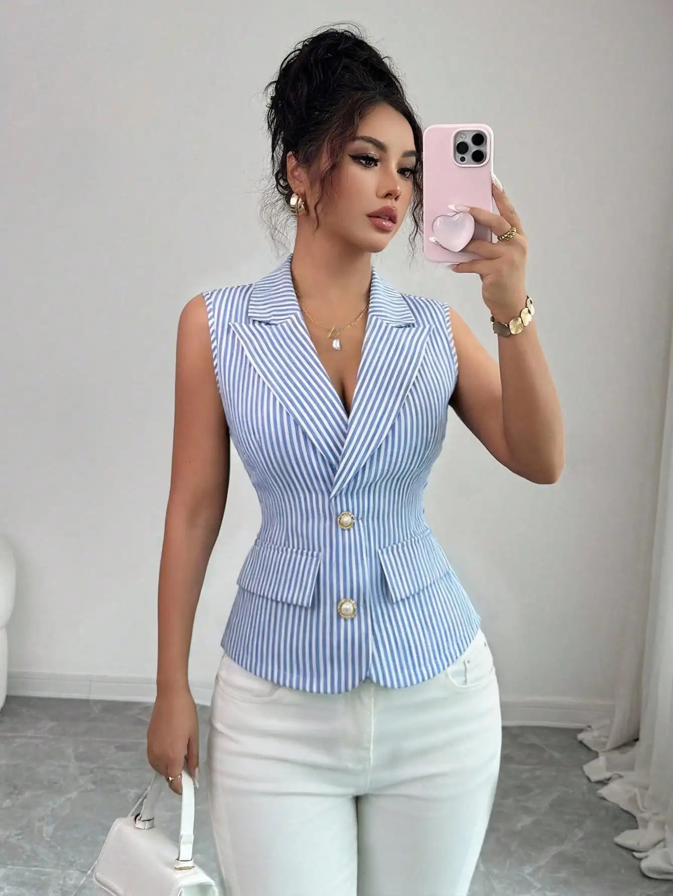 Elegant striped button vest for women
