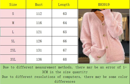 V Neck Cable Knit Cardigan Fuzzy Soft Long Sleeve Fall Winter Pocket Sweater Coat