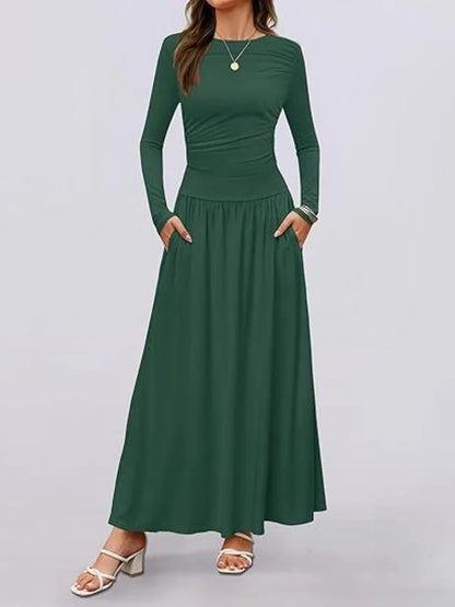Long Sleeve Maxi Fit Ruched Casual Wear Dress