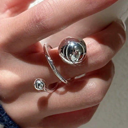 Sam Panda 925 Sterling Silver Simple Vintage Big Ball Ring