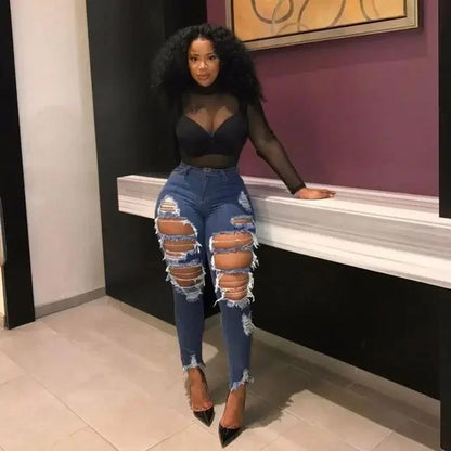 Streetwear Washed Skinny Stretch High Waist Jeans Pants