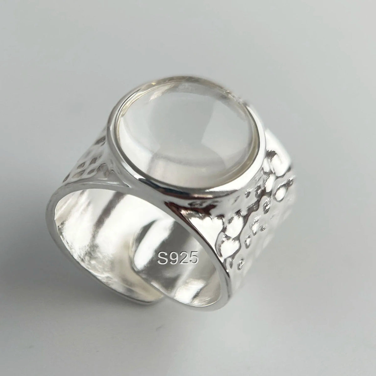 925 Sterling Silver Wide Vintage Big Stone Open Ring