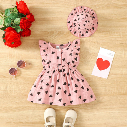 Newborn Baby Girl Love Print Sleeveless Dress Set