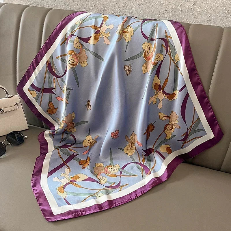 Luxury Silk Square Scarf Soft Satin Horse Hairband Hijab Headband Shawl