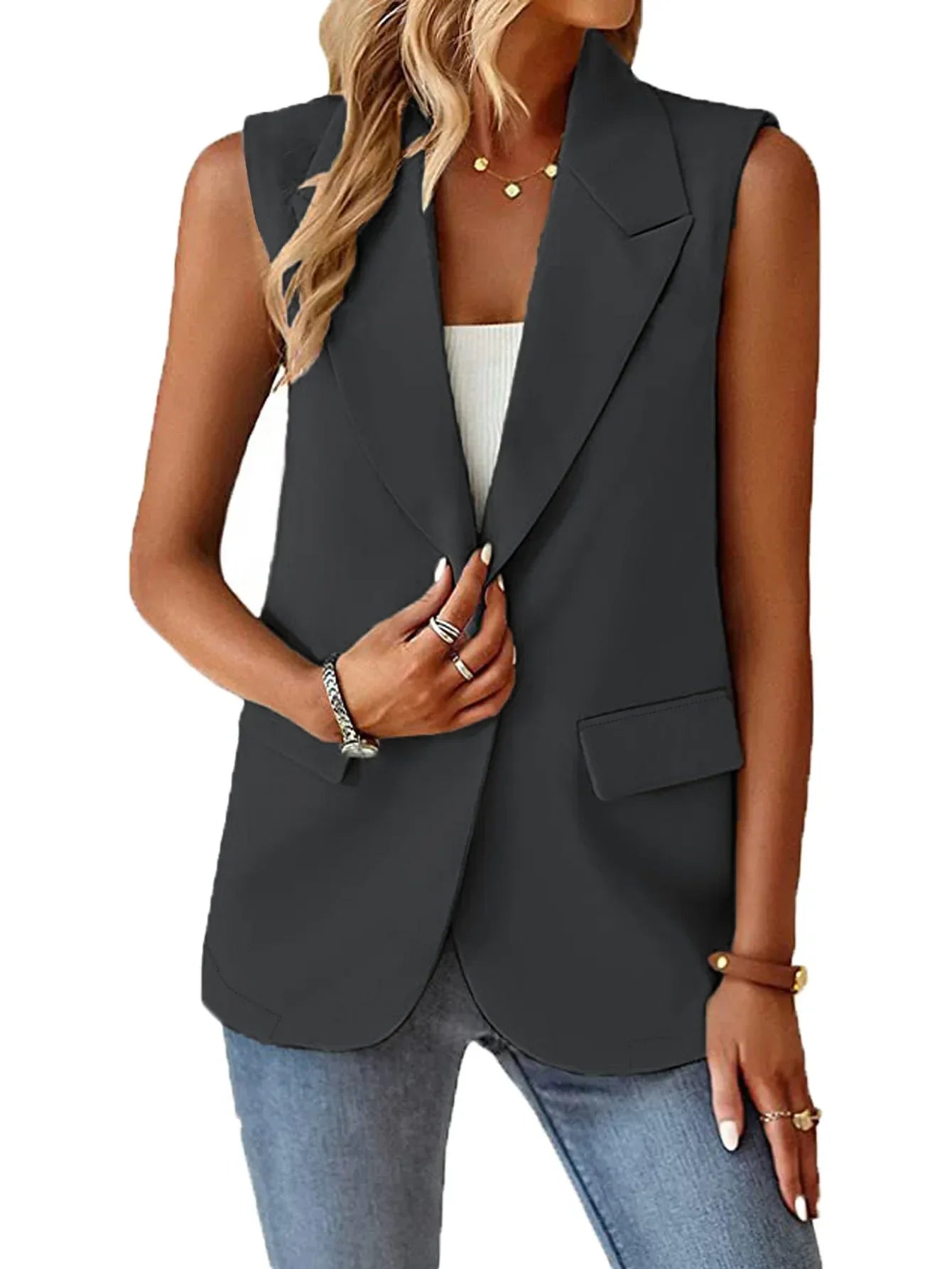 Polo Collar Sleeveless Suit Vest