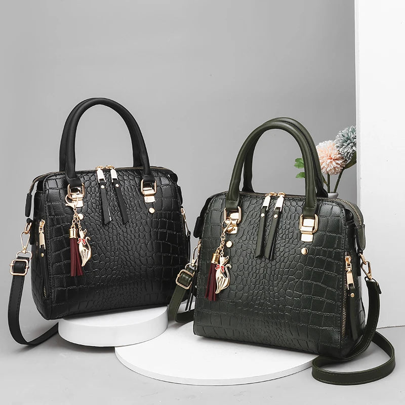Luxurious Crocodile Embossed Tote Handbag