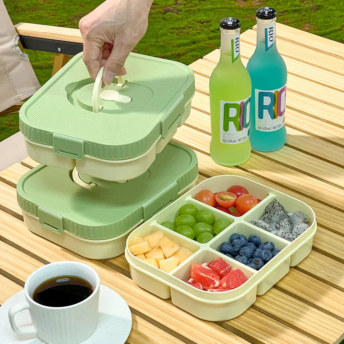Microwave Plastic Divided Lunch Box With Handle Camping