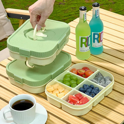 Microwave Plastic Divided Lunch Box With Handle Camping