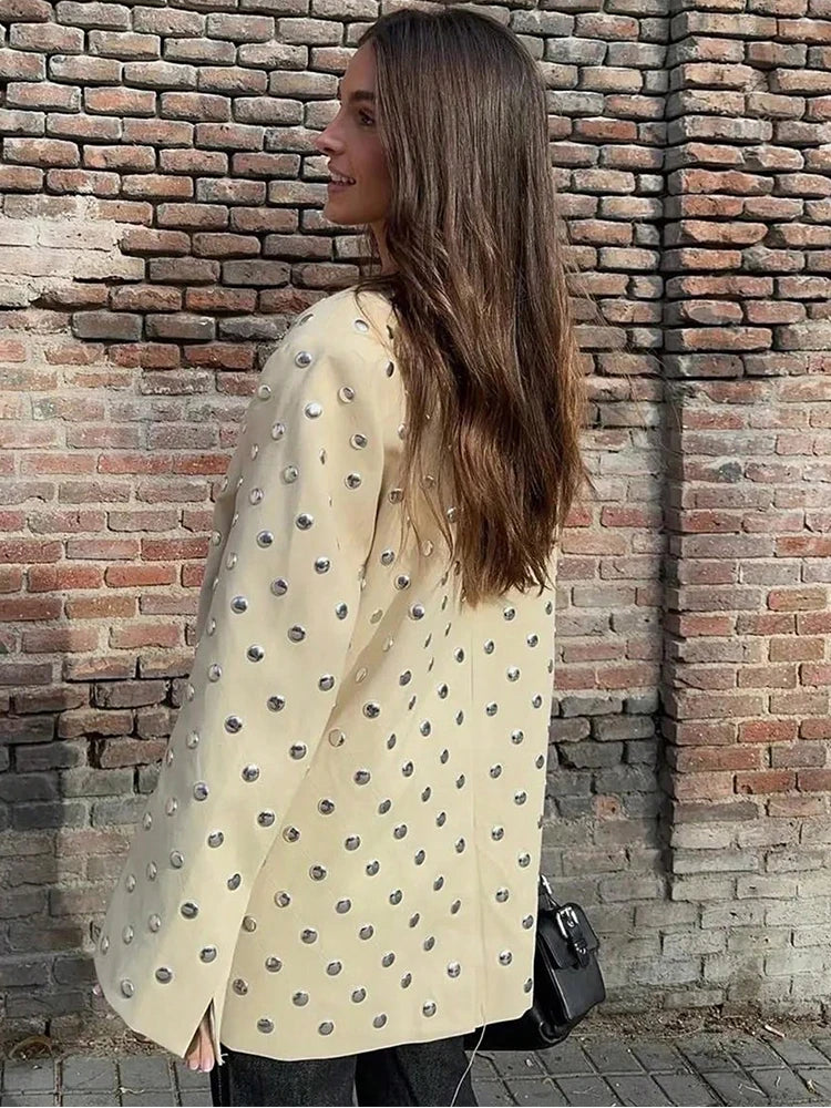 Blazer Long Sleeve Beige Spring Fall Coat