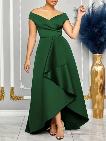 Off Shoulder Evening Solid Maxi Long With Sleeves Dress