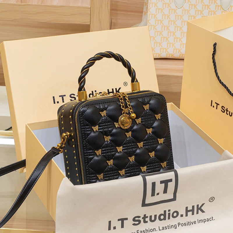 Leather bucket small square bag