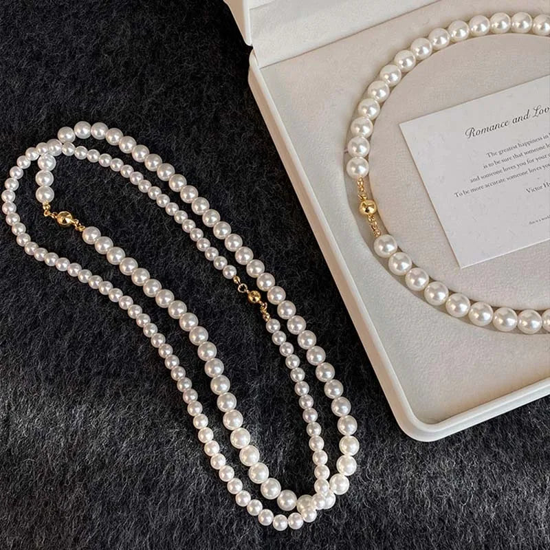 Imitation Pearl Magnet Round Buckle Beadeds Necklace Jewelry
