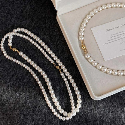 Imitation Pearl Magnet Round Buckle Beadeds Necklace Jewelry