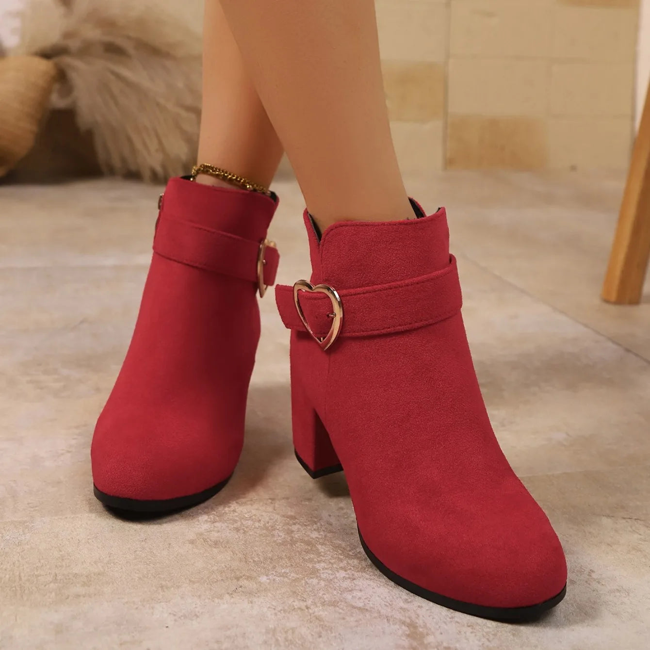 Anti-slip Ankle Zipper High Heels Short Boots