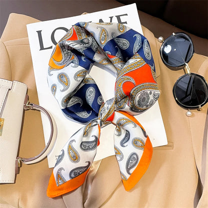 Luxury Silk Square Plaid Satin Scarf