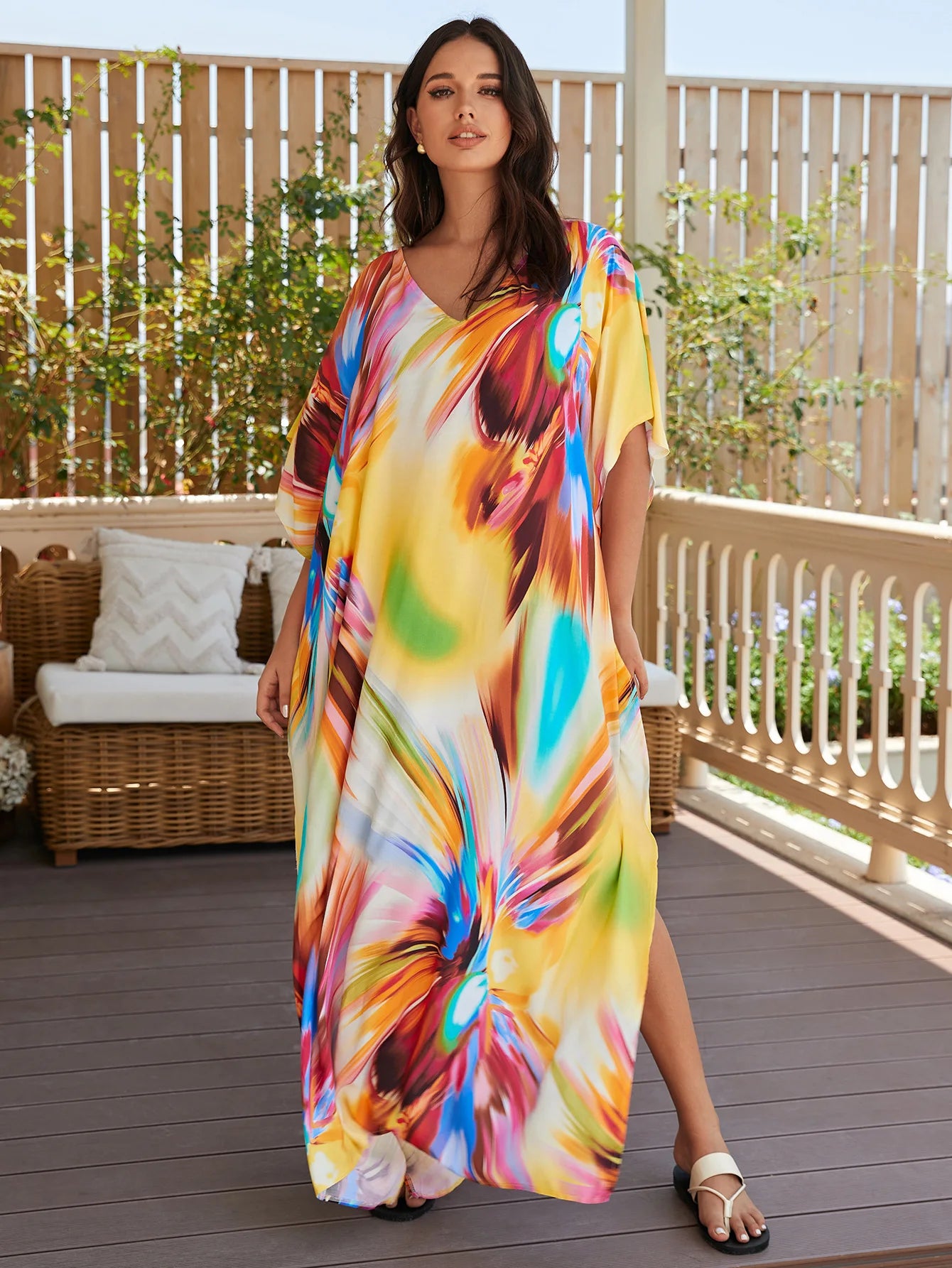 Plus Size Loose Fit Moroccan Batwing Kaftan Beach Dress