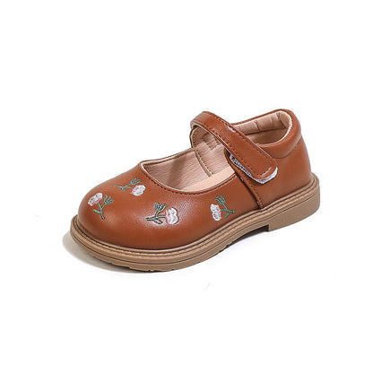Leather Flowers Flats Mary Janes Soft Shoes