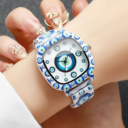Square Elastic Strap Quartz Wristwatches Set