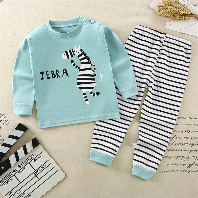 Cartoon Print Kids Cotton Sleepwear Spring Autumn 1-6 Year Pajamas Set