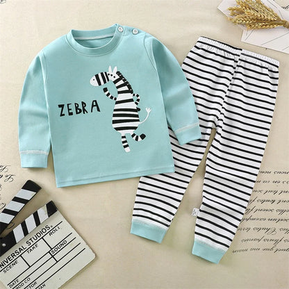 Cartoon Print Kids Cotton Sleepwear Spring Autumn 1-6 Year Pajamas Set