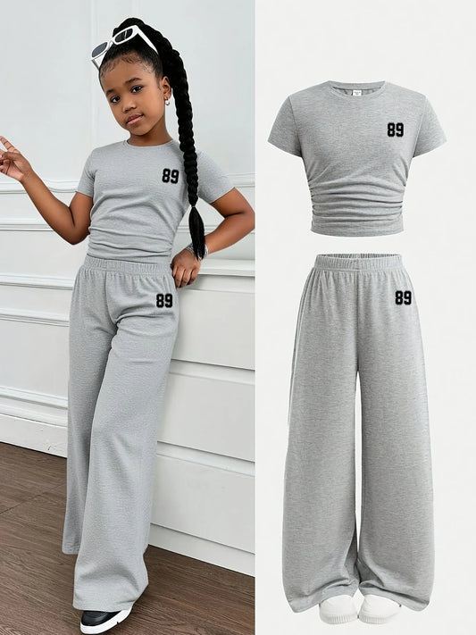 Comfy Loungewear Soft Breathable 89 Print Wide Leg Pants Set