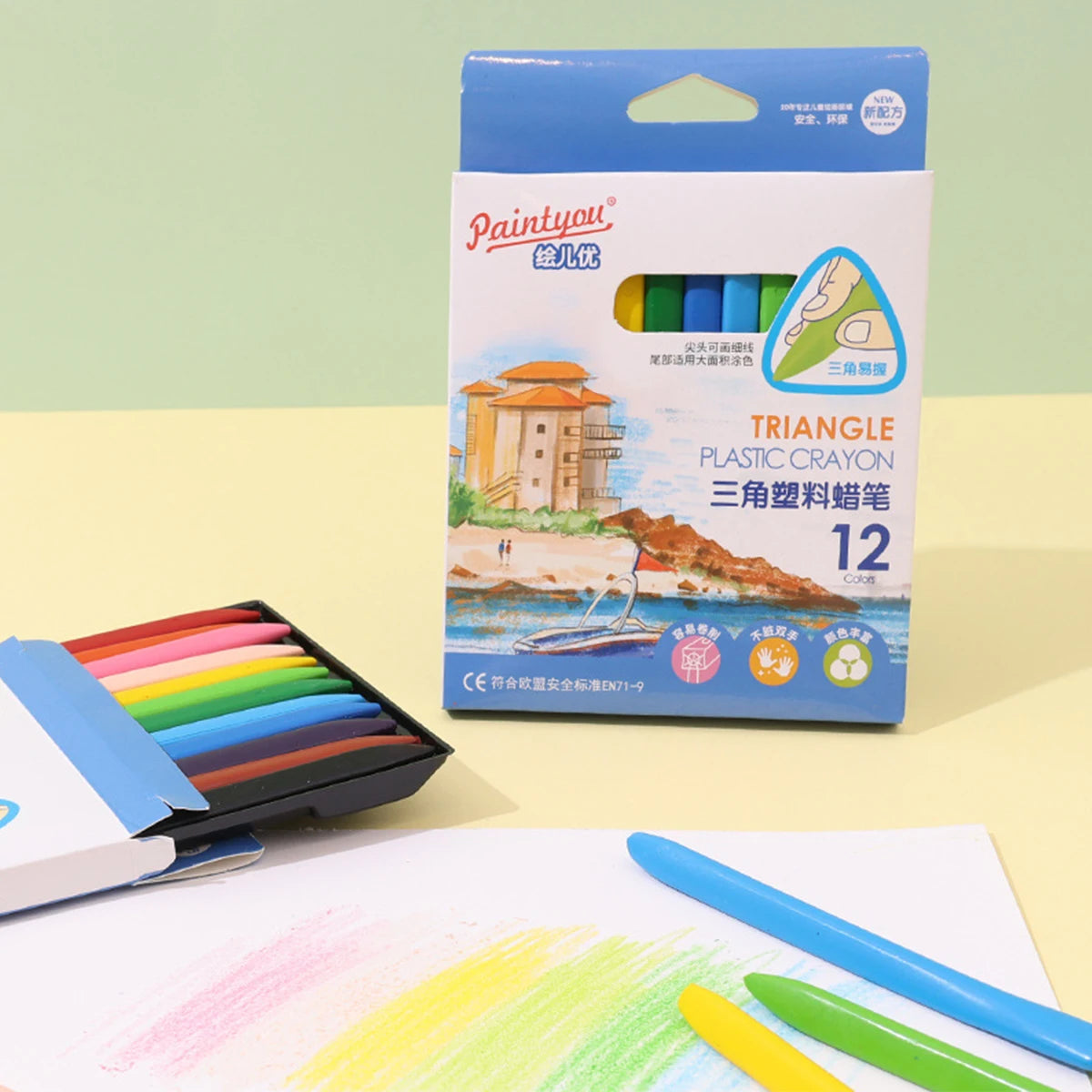 12-36 Color Washable Crayons Non-Toxic Erasable Triangular