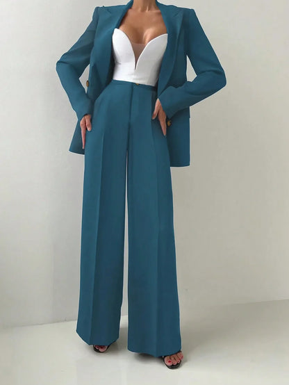 Blazer Jacket And Straight-Leg Pants Suit Set