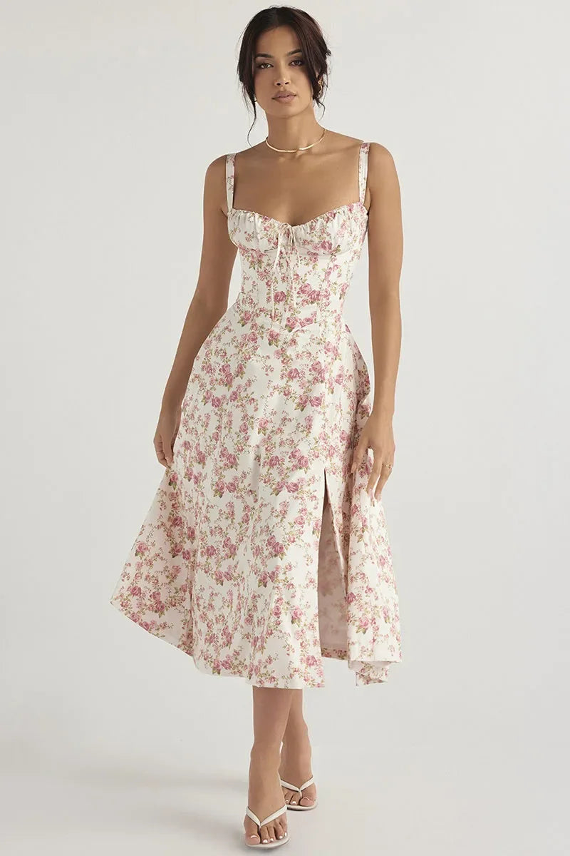 Luxury temperament halter floral dress